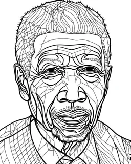 illustrate image of Nelson Mandela, simple line art, one line, white background, coloring book style, well composed, no gradient, , no fill, no solids,