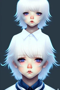 Shota, cute, portrait, white hair, blue eyes, shy