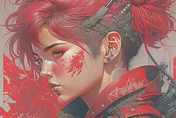 beautiful punk girl, hyper detailed, intricately detailed, illustration by <kilian eng> <Yoji Shinkawa>, darkred tones,