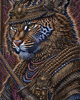 Leopard Samurai intricate oil painting hyper-detailed 8k