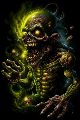 High_Quality_Art Digital Painting of Science experiment Horror Cronenberg Monster zombie creature by Richard Corben, Todd Schorr, T-Shirt Design, Black Background,