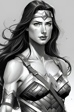 SEXY WONDER WOMAN, BLACK AND WHITE DRAWING