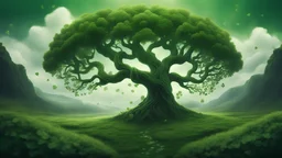 Surreal Celtic Landscape - Clovers, Celtic Symbols, Tree Of Life || in the styles of Costin Chioreanu and Pedro Correa and Andreas Rocha, mixed media, green shades, cinematic, sharp focus, highest resolution