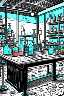 Comics style laboratory with different experiment