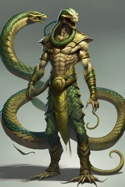 A great humanoid serpent with the torso of an awesome snake's tail