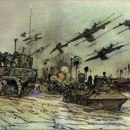 Russian invasion of Ukraine, Mariupol, by Arthur Rackham, tanks