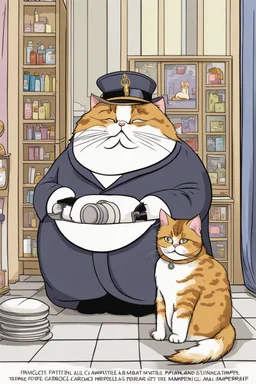 Fat palace cats getting pampered, cartoon, funny