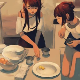 2 girl prepare dinner