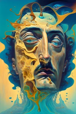 A surreal, Salvador Dali-inspired portrait of a person with their facial features melting and morphing into a dreamscape filled with whimsical and bizarre elements, showcasing the fluidity and boundlessness of the human imagination.