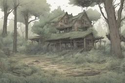clearing, yard, forest,overgrown, post-apocalyptic, comic book,