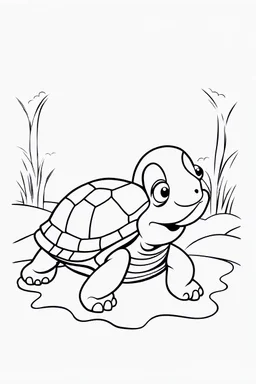 blank colouring book, white blank background, simple picture for toddlers, sweet and smilling turtle pet, disney and pixar style
