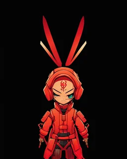 dibujo de contorno de un Ninja Chibi negro y rojo con traje cyberpunk, full body, fondo de ciudad