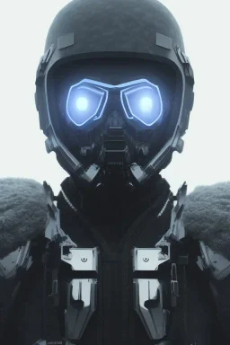 All black uniform soldier, wearing high tech mask, white smoke, dark, rage, sorrow, high definition, ultra 8 k, volumetric lighting, blue fire, fog