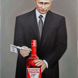 Vladimir Putin with vodka bottle painting art deco