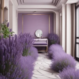 Concept of lavender flower in a hotel hall, modern classic style, lavender colors