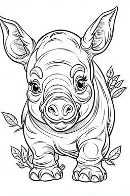 outline art for cute baby rhino coloring page for kids, white background, sketch style, full body, only use outline, cartoon style, clean line art, no shadows, clear and well outlined