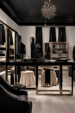 A luxurious company for fashion design with black furniture and black décor