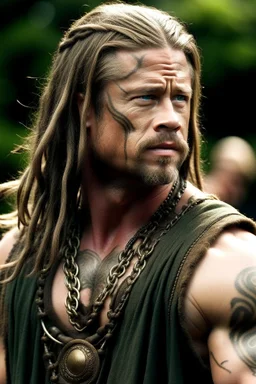 brad pitt as long haired celtic warrior with tribal tattoos