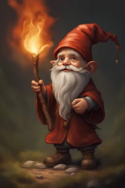 Young gnome wizard with a staff crackling with fire