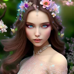 bright fairy, beautiful portrait,long hair, flowers