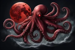 A realistic tattoo of an octopus wrapped around a blood moon