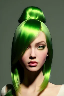 a beautiful girl with green to yellow hair, digital art, masterpiece, trending on artstation