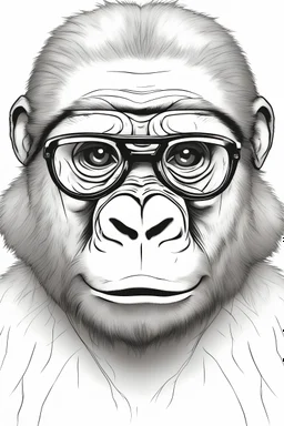 Outline art for cute coloring pages with gorilla with glasses, full body, white background, sketch style, only use outline, clean line art, no shadows and clear and well outlined.