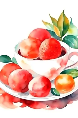 watercolor drawing of lychee fruit tea