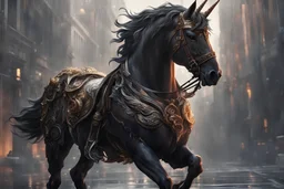 Flying Muscled humanoid demonic unicorn in 8k solo leveling shadow artstyle, machine them, close picture, rain, intricate details, highly detailed, high details, detailed portrait, masterpiece,ultra detailed, ultra quality