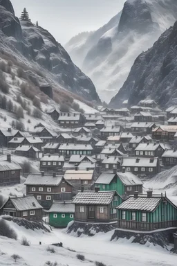 a little village at the bottom of a icy mountain