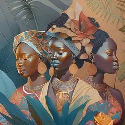 Illustrate a composition that explores the role of women as cultural bearers, inspired by the maternal symbolism in Traditional African sculptures and the representations of women in Early African American art.