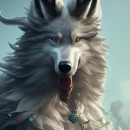 award winning portrait of a male anthropomorphic rainbow wolf long black hair. character design by cory loftis, fenghua zhong, ryohei hase, ismail inceoglu and ruan jia. unreal engine 5, artistic lighting, highly detailed, photorealistic, fantasy