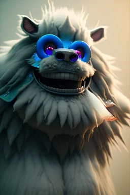 Big furry monster, smile, happy, gradient color fog. highly detailed, concept art, unreal engine 5, ray tracing, RTX, lumen lighting, ultra detail, volumetric lighting, 3d, finely drawn, high definition, high resolution.