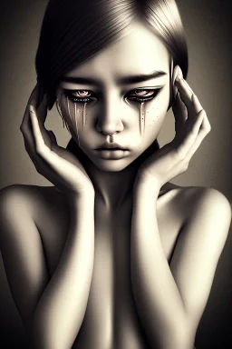 Crying girl, sad, expressive, emotive, frowning, furrowed eyebrows