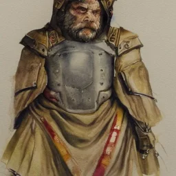 dnd, dwarf, priest, heavy armour, portrait, only face, close up, watercolour, large strokes