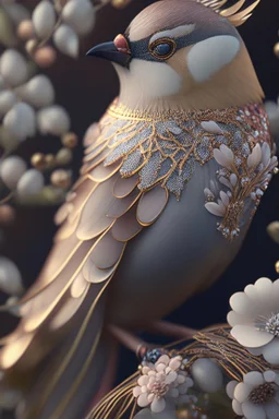 ethereal Bohemian Waxwing bird, Bombycilla garrulus :: intricate details, ornate, detailed illustration, Johanna Rupprecht style, William Morris style :: trending on artstation, octane render, 8k, high detail, smooth render, unreal engine 5, cinema 4d, HDR, dust effect, vivid colors