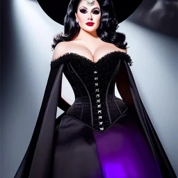 Ultra detailed fullbody Portrait in oil on canvas of beautiful busty beautiful Evil Queen with black cape and corset,extremely detailed digital painting,ultrarealistic skin,intense stare, extremely detailed face, crystal clear eyes, mystical colors ,perfectly centered image, perfect composition, rim light, beautiful lighting,masterpiece ,8k, stunning scene, raytracing, anatomically correct, in the style of Simon Bisley and uncannyknack and Ohrai Noriyoshi and robert e howard and Steve Jung.