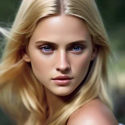 Photorealistic close-up of a beautiful blonde warrior