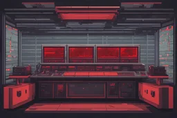 red indicator, a control desk of a nuclear plant, in pixel art