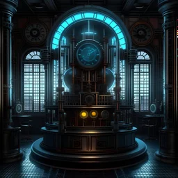 Expressively detailed and intricate 3d rendering of a hyperrealistic “time machine laboratory”: front view, symetric, artstation: award-winning: professional portrait: atmospheric: commanding: fantastical: clarity: 16k: ultra quality: striking: brilliance: stunning colors: amazing depth: masterfully crafted.