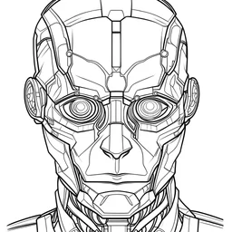 outline art for square half face cyborg half face hyman coloring page for kids, classic manga style, anime style, realistic modern cartoon style, white background, sketch style, only use outline, clean line art, no shadows, clear and well outlined
