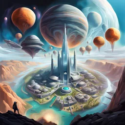 Prompt 2: A breathtaking view of the Ceres Colony, its majestic architecture and futuristic structures, painted with intricate details and vibrant colors. The digital painting showcases the colony from a high angle, capturing the vastness and grandeur of the landscape. The viewer is immersed in the scene, feeling as if they are floating above the colony, taking in the stunning sights. The lighting is dramatic, with soft rays of sunlight illuminating the buildings and casting long shadows. The le