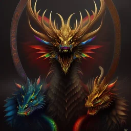 Epic Drawing of fullview Dragon and with scales colorful on Elk Rembrandt 4k