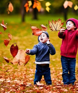 boy and girl catching leaves