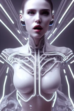 cyberpunk, white latex body, women, portrai, open mouth, perfect skin, tron, cyborg , perfekt, real, dream, hr giger