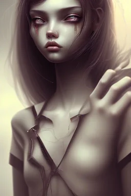 Girl, close up, depressing atmosphere, worried