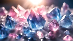 cristalli di luce azzurri e rosa con raggi di sole luminosi