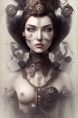 portrait of a beautiful steampunk lady on a white background