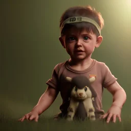 Rambo toddler, full body, dramatic lighting, hyper realistic