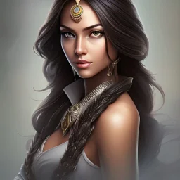 Portrait, Woman, heroic fantasy, 20 years old, dark-skinned, indian, wavy black hair
